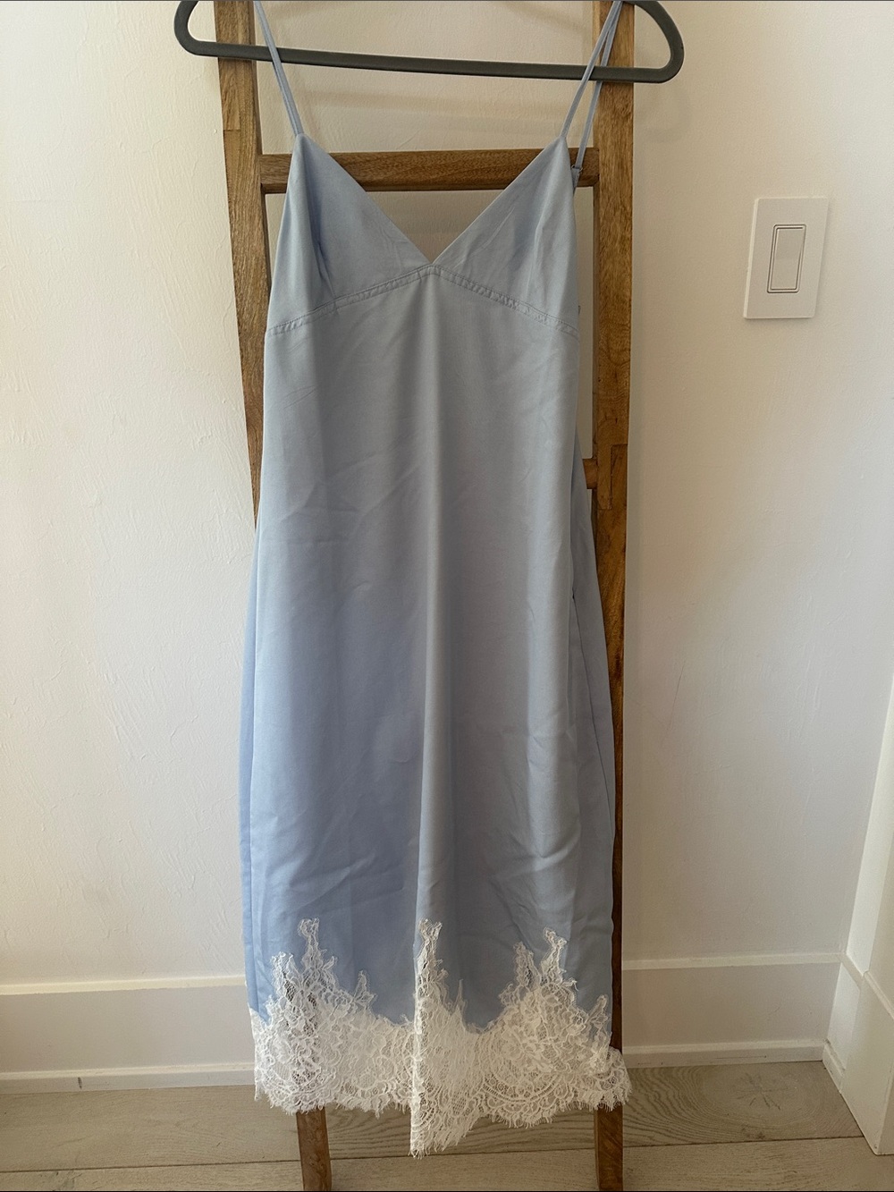 Altar'd State Light Blue Slip Dress with White Lace Hem